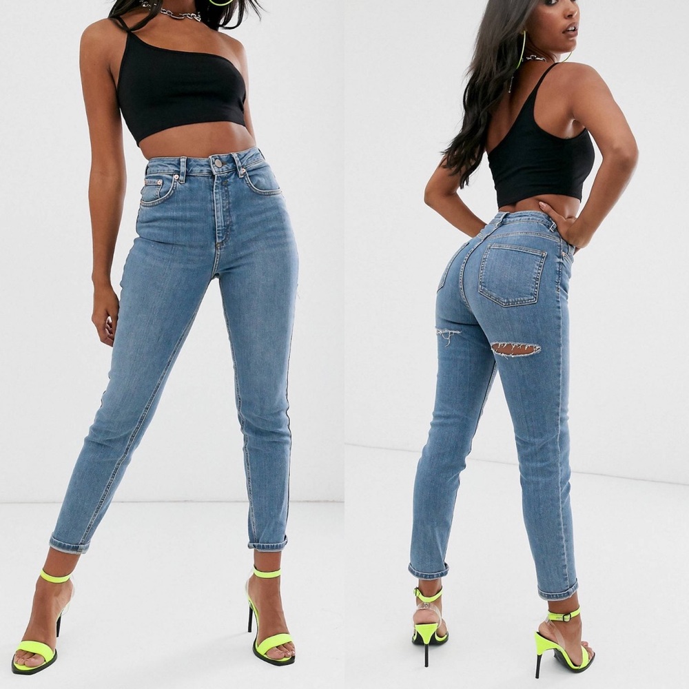 ASOS Farleigh Slim Mom Jeans With Bum Rips